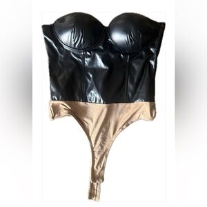 JLUX Label Black Xenia Faux Leather Bodysuit